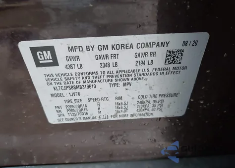 2021 Chevrolet Trax Awd Lt from USA, damaged, VIN KL7CJPSB8MB319610